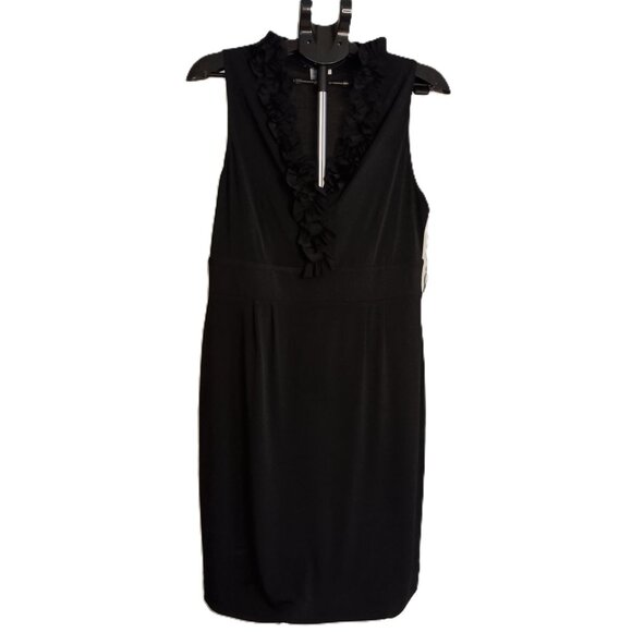 London Times Women’s Black Ruffle V-Neck Collar Dress Size 14 - Picture 3 of 15